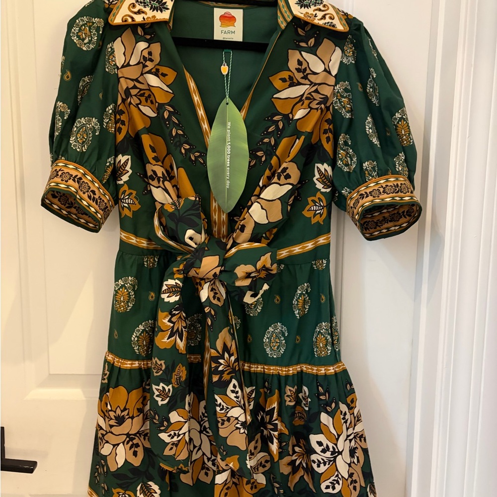 Green Floral Tie-Front Women's Dress - Picture 9 of 9